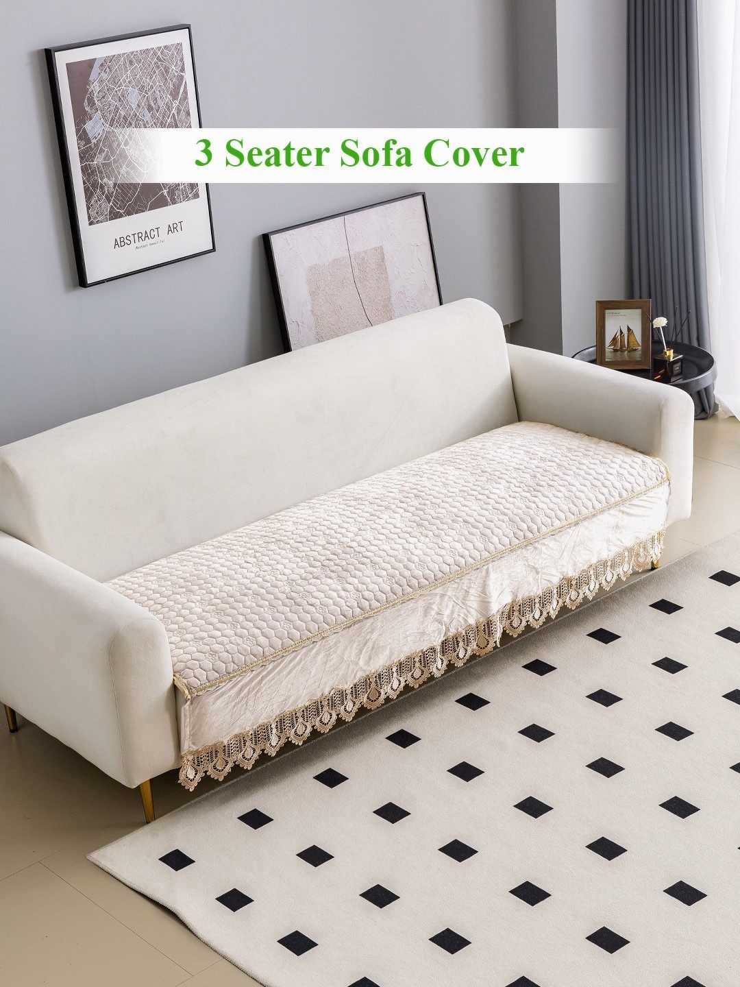 

HOKIPO Beige Velvet 3 Seater Sofa Cover
