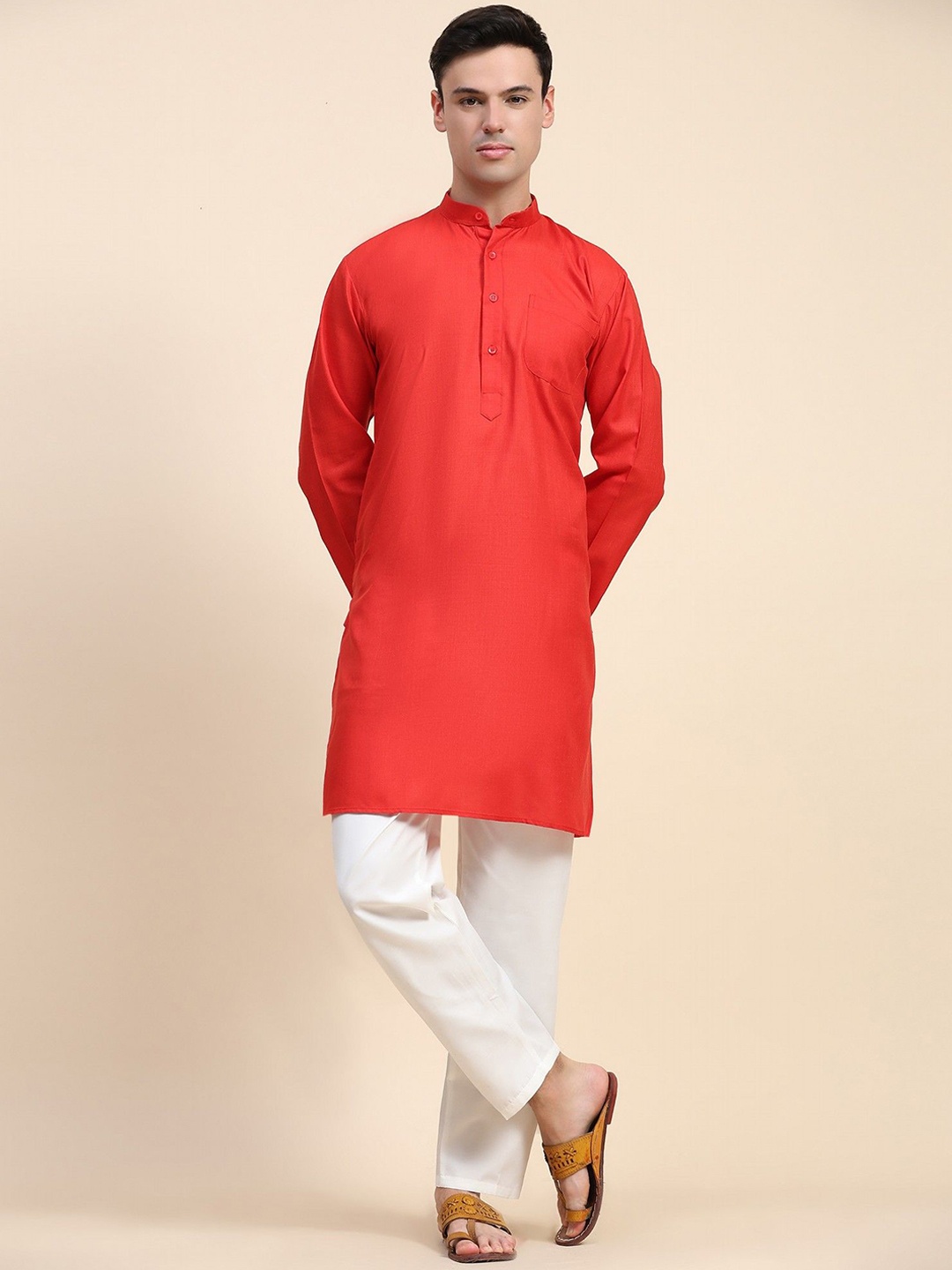 

SKAVIJ Men Regular Pure Cotton Kurta with Pyjamas, Red