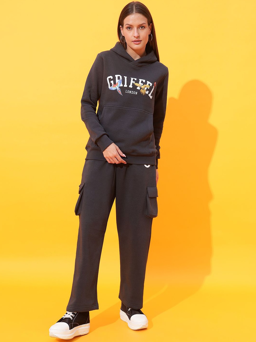

GRIFFEL Women Printed Hooded Tracksuits, Charcoal