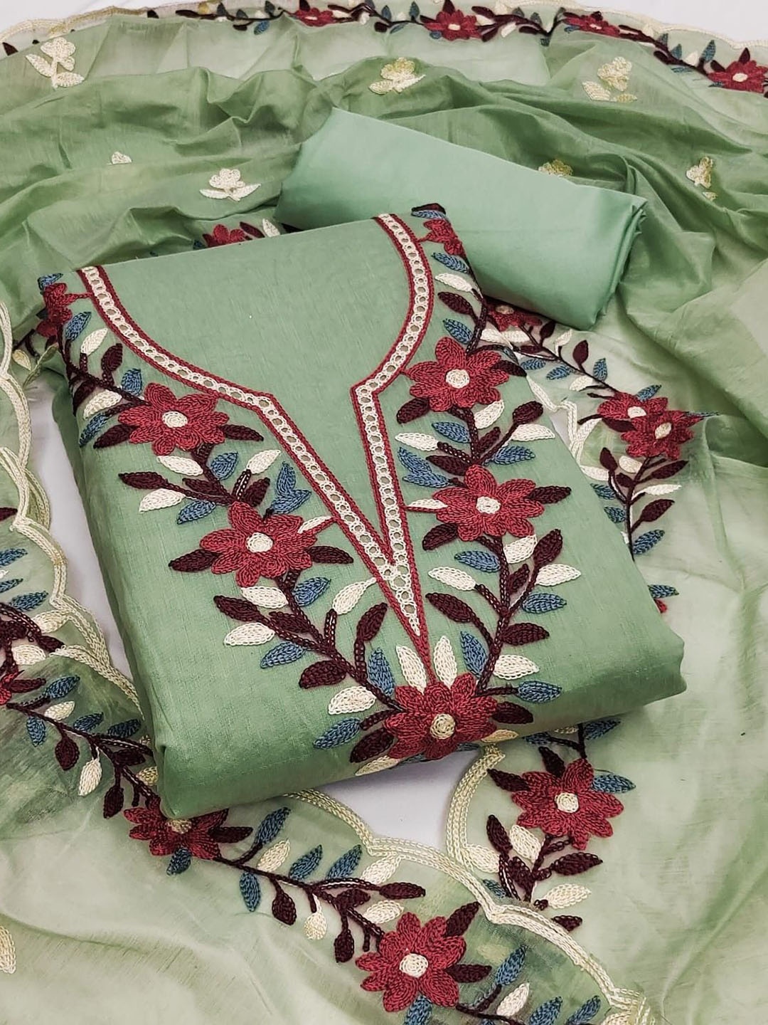 

mimi design Unstitched Dress Material, Green