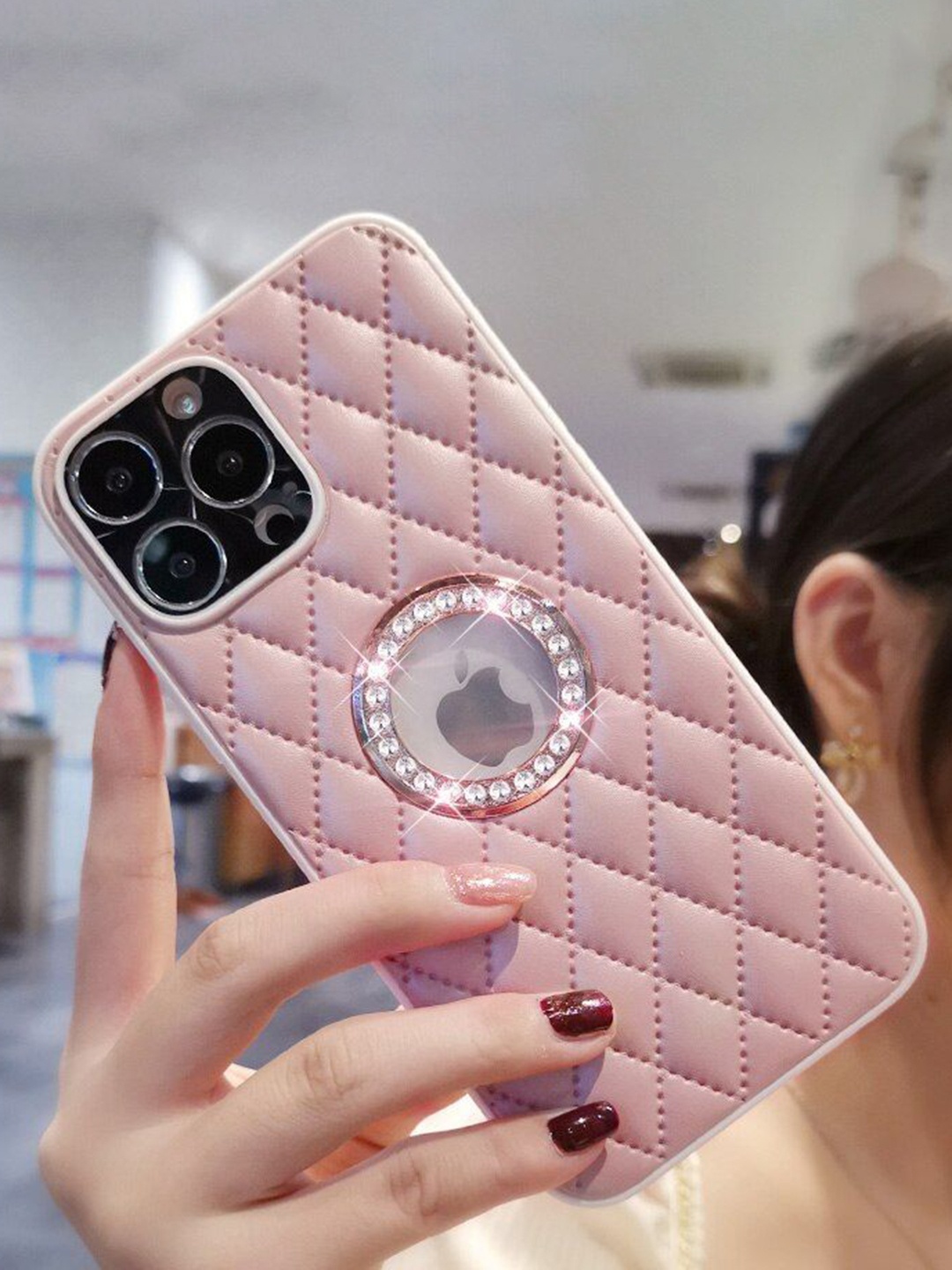 

Luxury Kase Geometric Printed iPhone 13 Pro Max Back Case Mobile Accessories, Pink