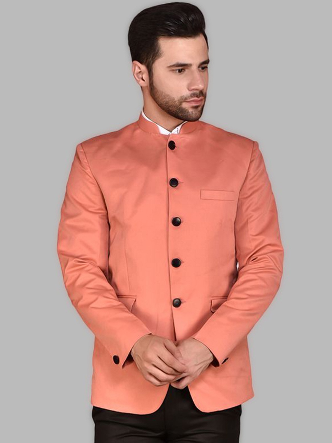 

PRINTINDIA Men Bandhgala Blazer, Coral
