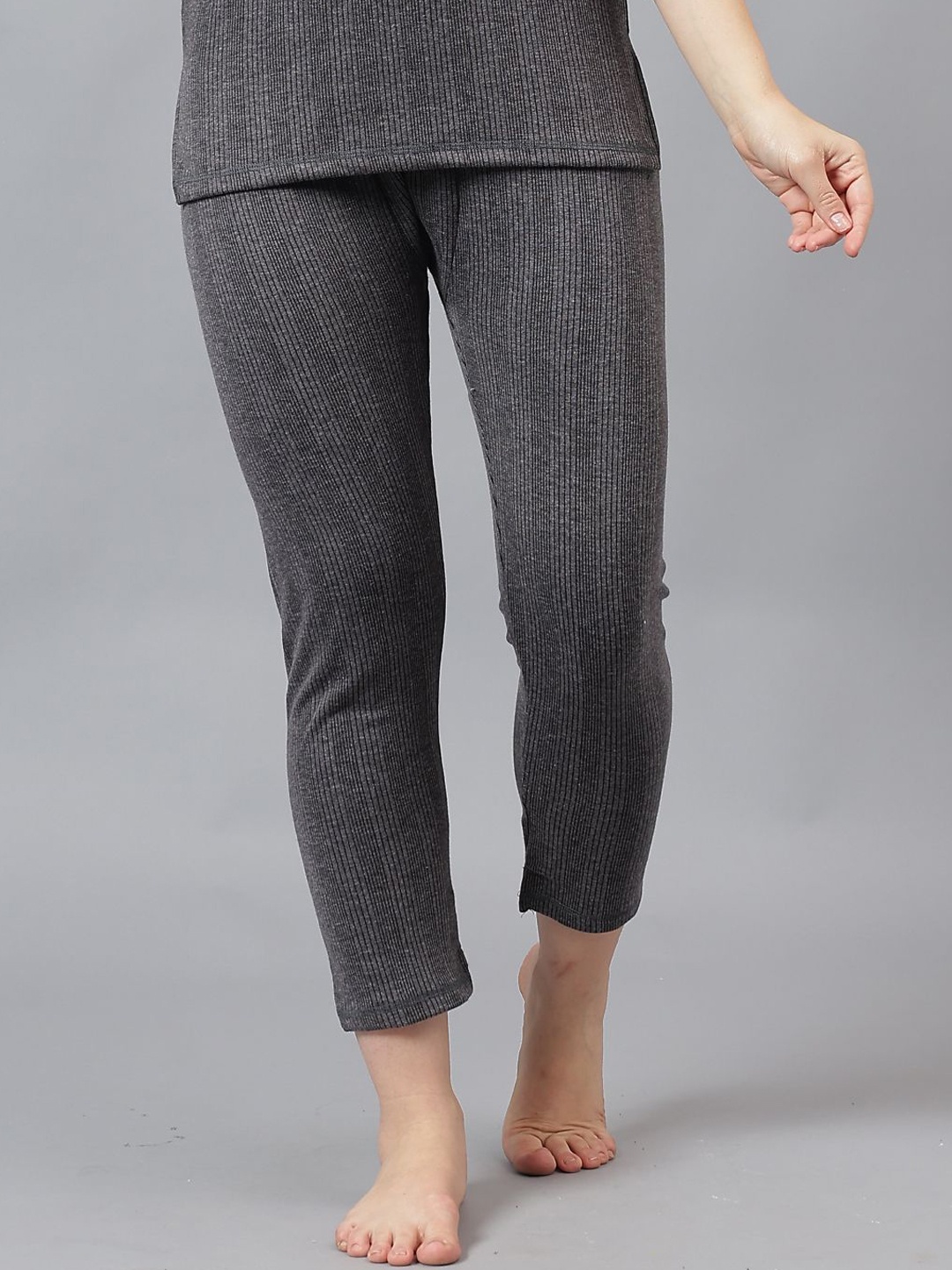 

JJAAGG T Women Ribbed Mid-Rise Thermal Bottoms, Charcoal