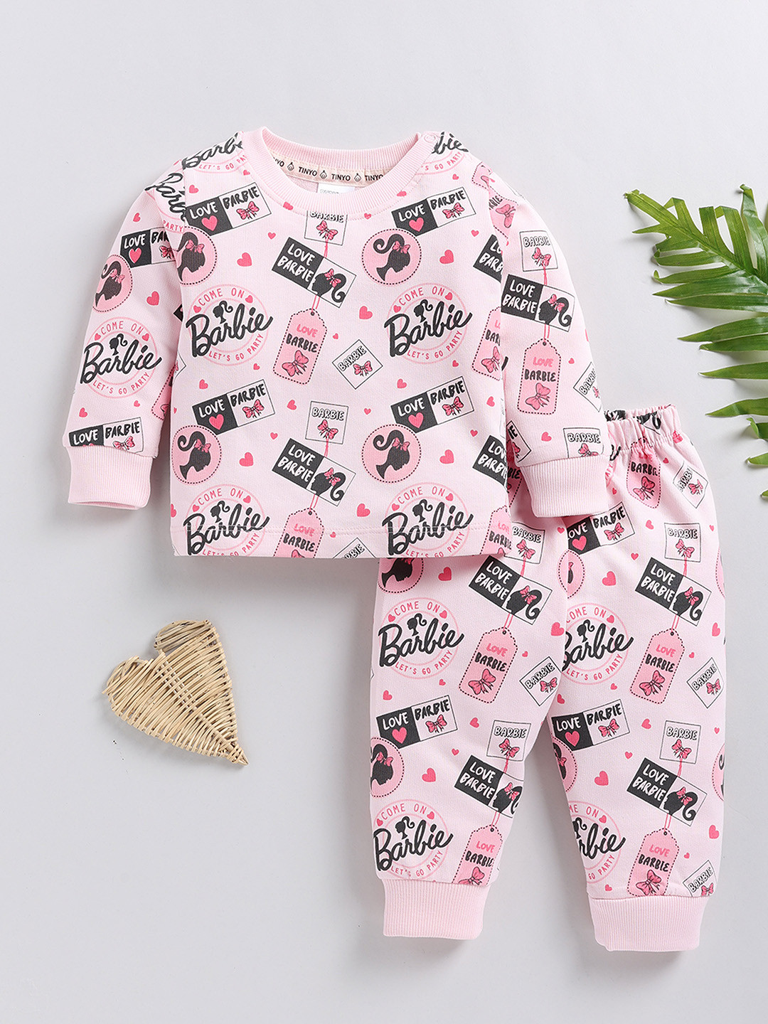 

YK X Tinyo Infants Girls Printed Pure Cotton T-shirt and Jogger, Pink