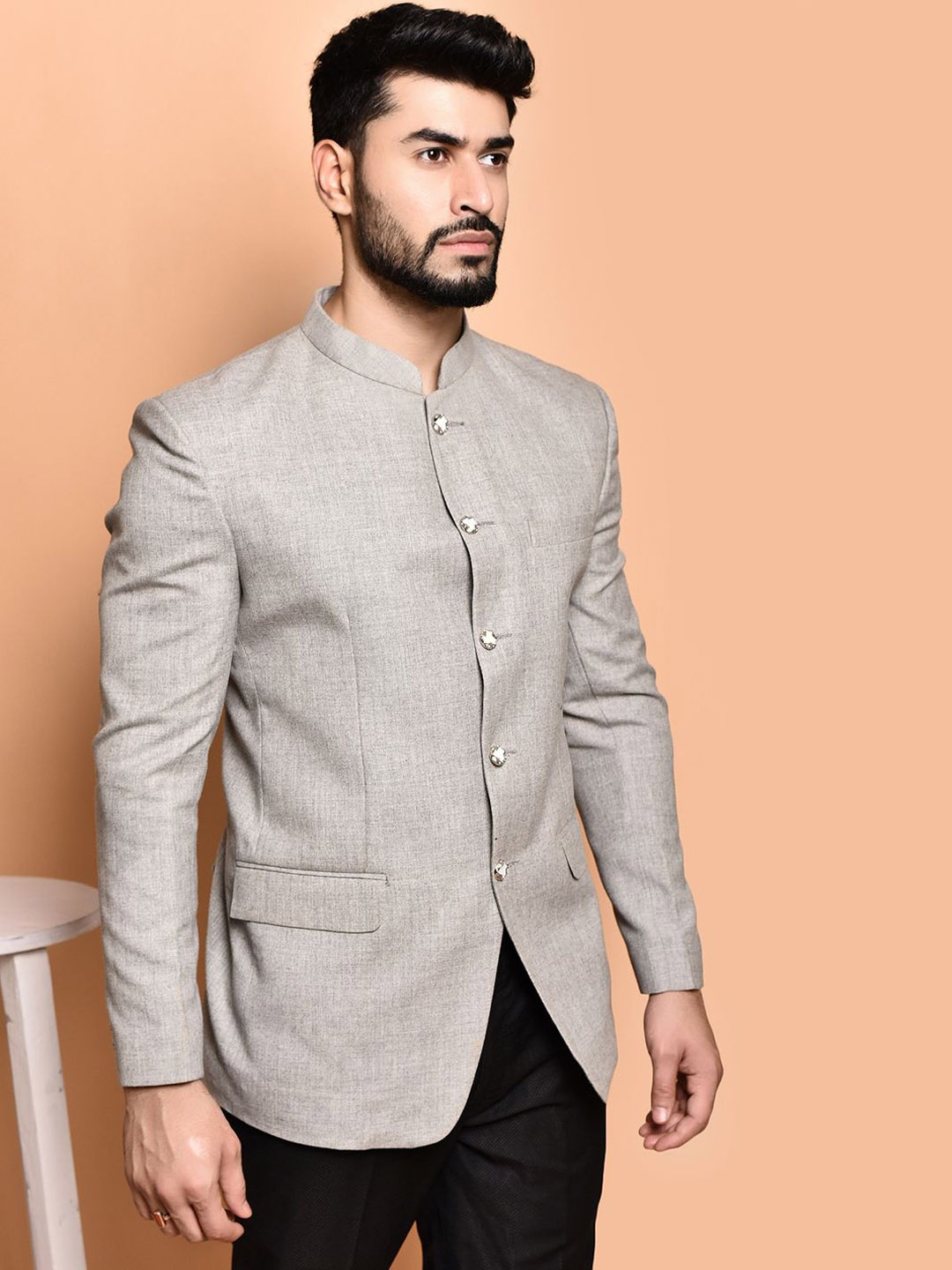 

PRINTINDIA Slim-Fit Single Breasted Blazer, Grey