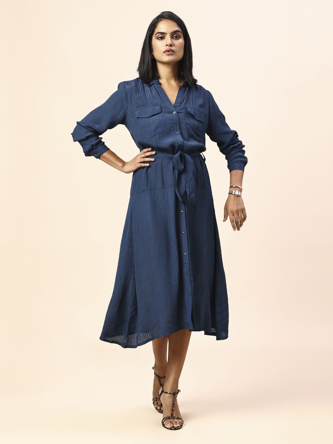 

Chemistry Women Long Sleeves Shirt Midi Dress, Blue