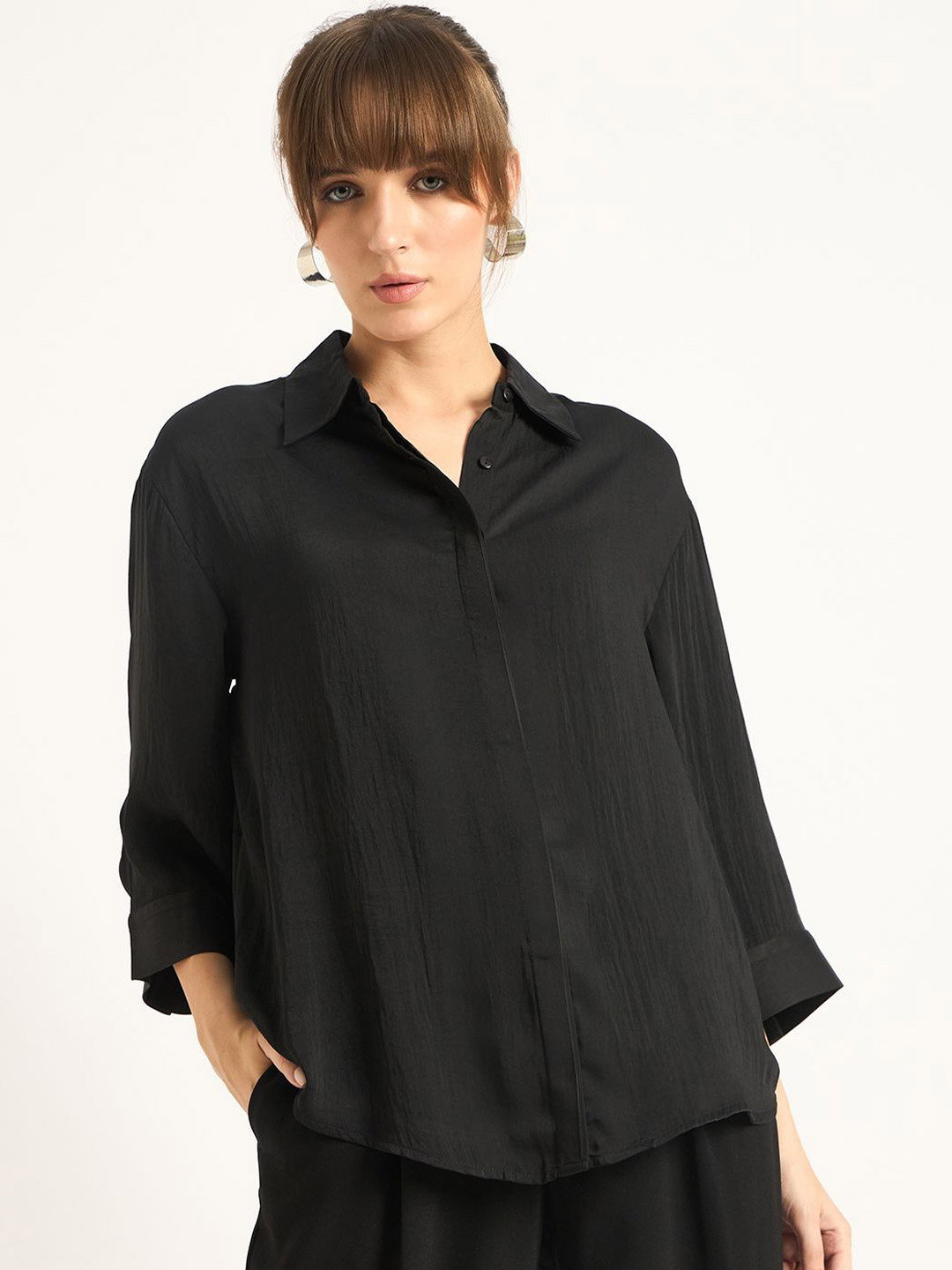 

FEMMELLA Women Opaque Casual Shirt, Black