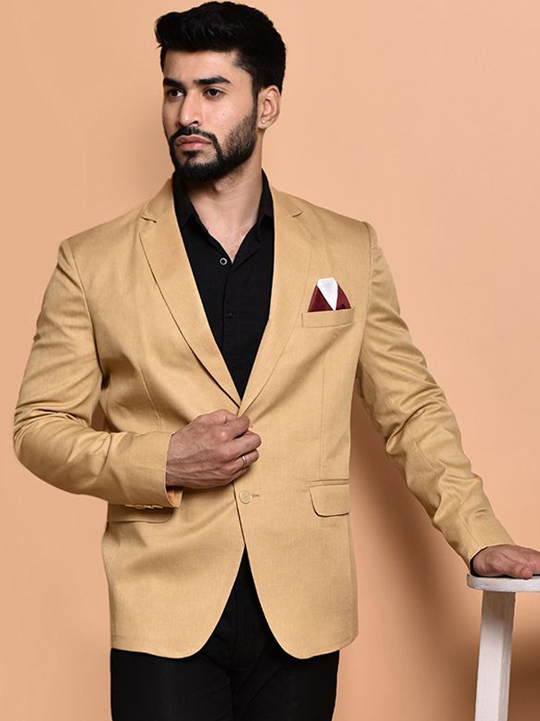 

PRINTINDIA Single Breasted Blazer, Beige