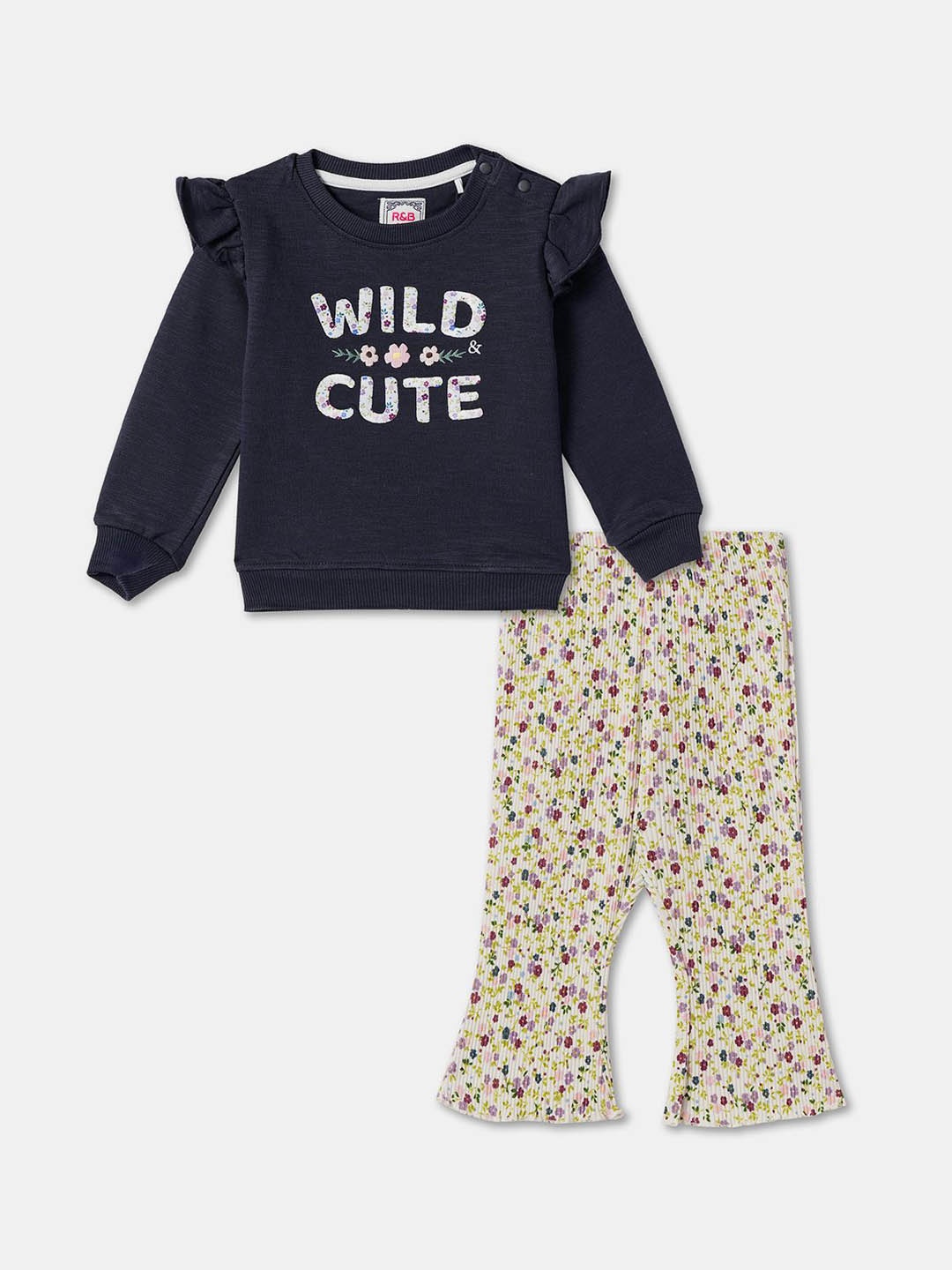 

R&B Kids Printed Long Sleeves Pure Cotton Sweatshirt with Trouser, Navy blue