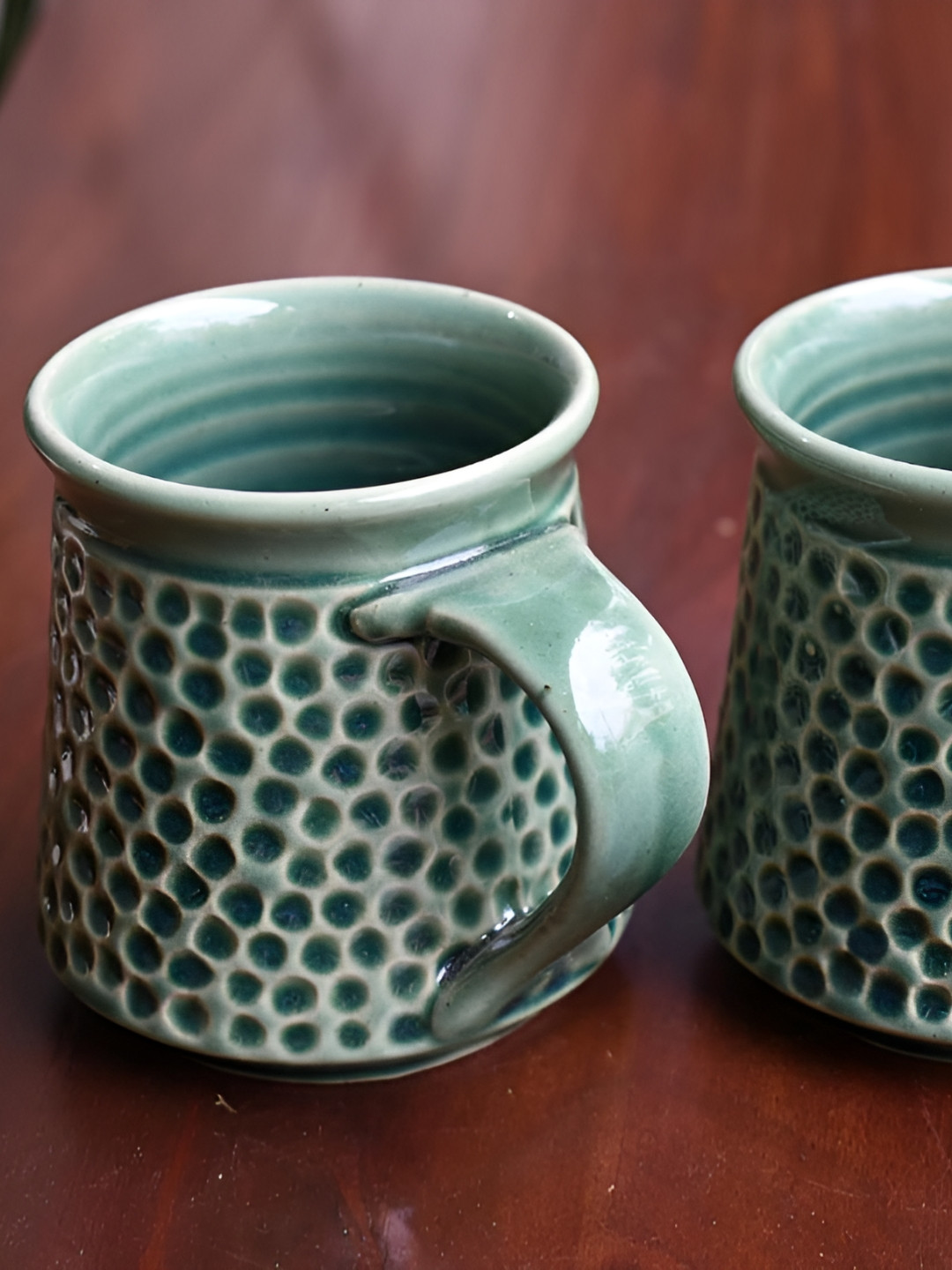 

Clay Karma Set of 2 Green Textured Coffee Mug Set