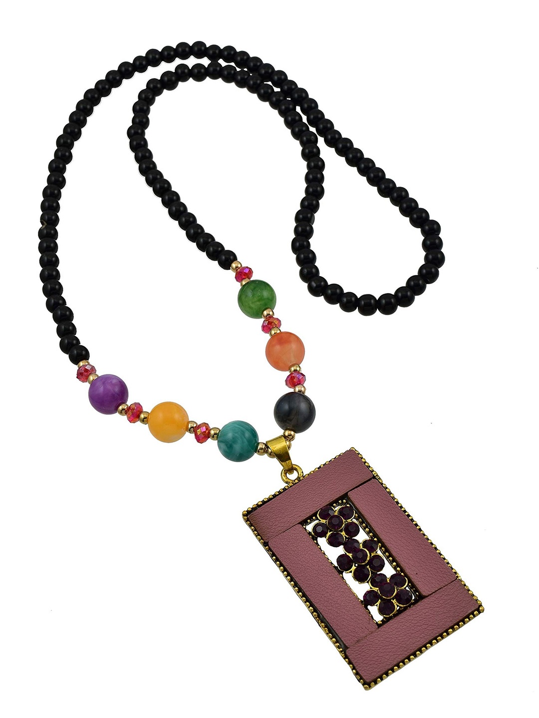

HIGH TRENDZ Beaded Rectangle Charm Pendent With Chain, Black