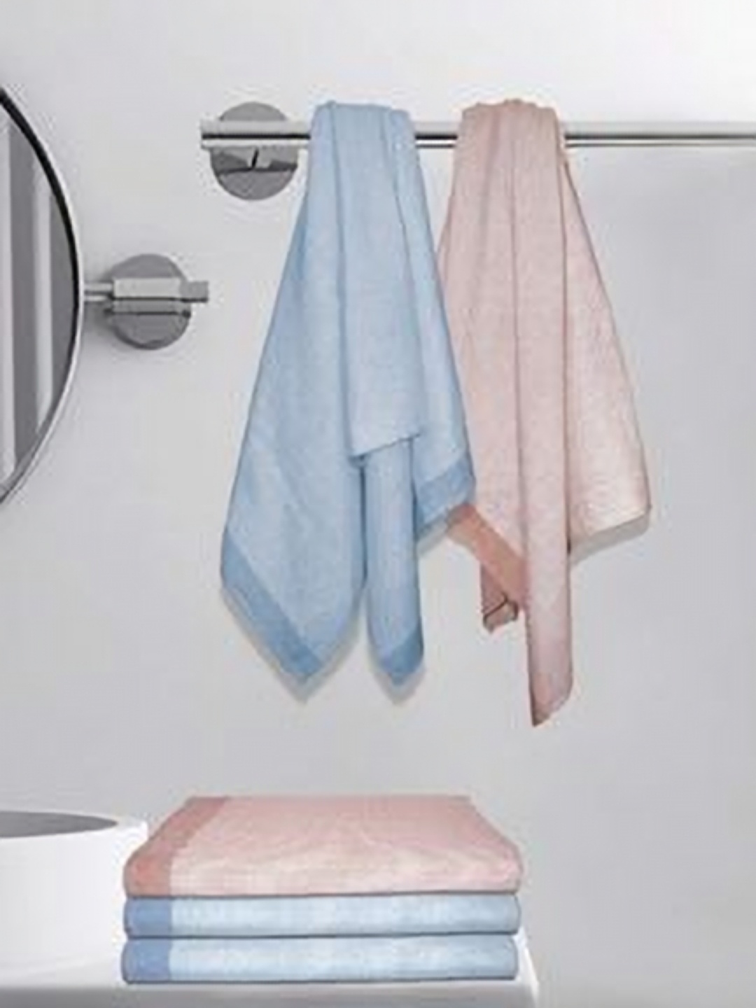 

Athom Living Brown & Blue 5 Pieces Striped Printed Cotton 210 GSM Bath Towels