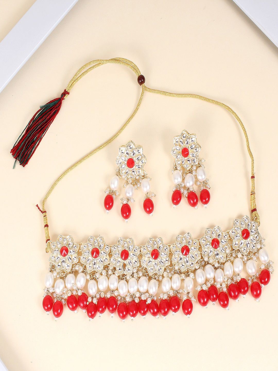 

Divisha 18KT Gold Plated CZ Stone Studded & Beaded Jewellery Set