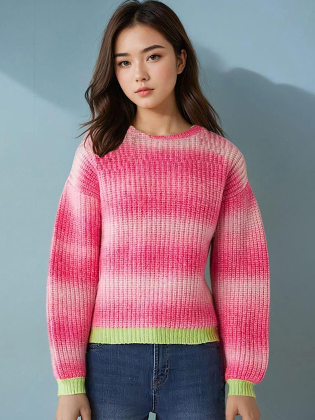 

Stylecast X Kotty Women Colourblocked Printed Pullover Sweater, Pink