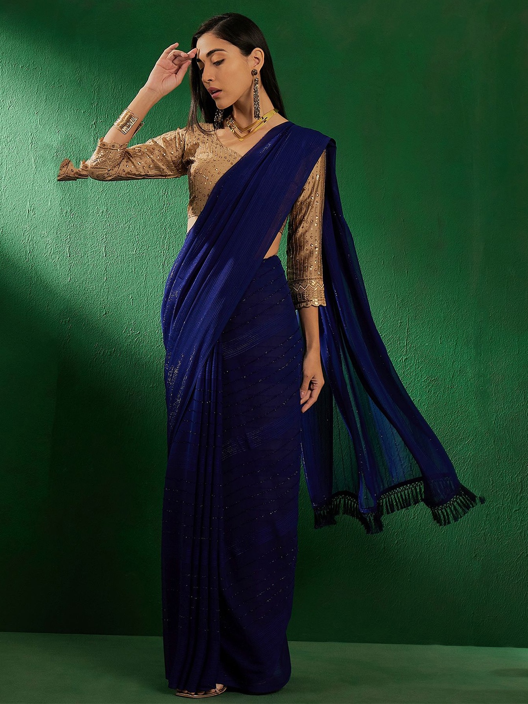 

Suha Striped Art Silk Saree, Blue