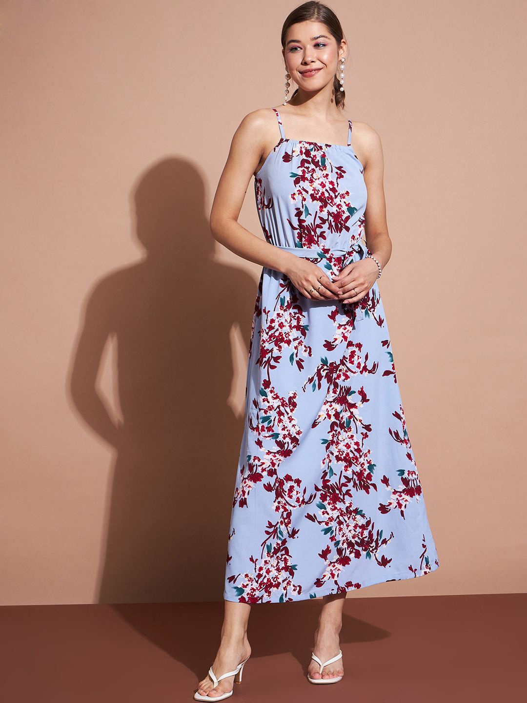 

DressBerry Women Floral Printed Shoulder Straps Maxi Dress, Blue