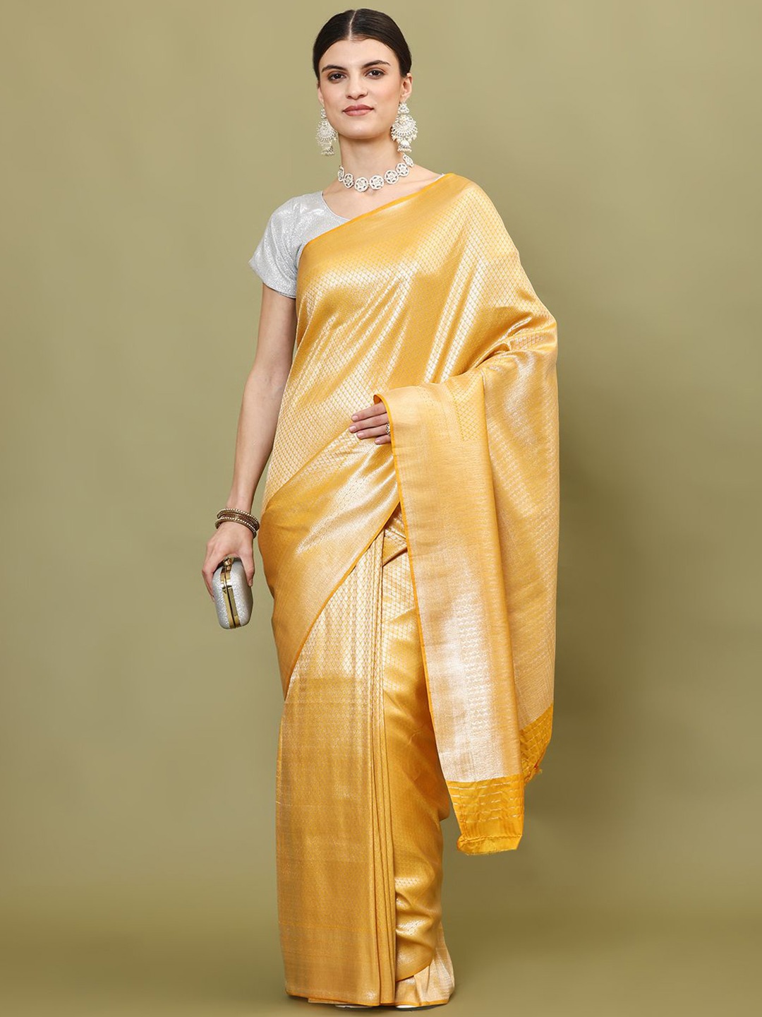 

Meena Bazaar Woven Design Zari Art Silk Saree, Yellow