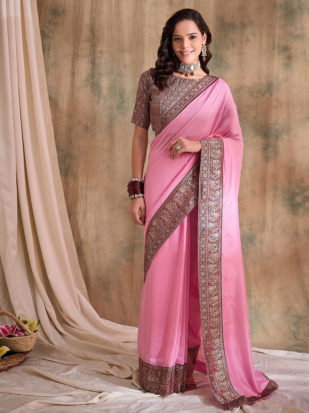 

Suha Zari Art Silk Saree, Pink