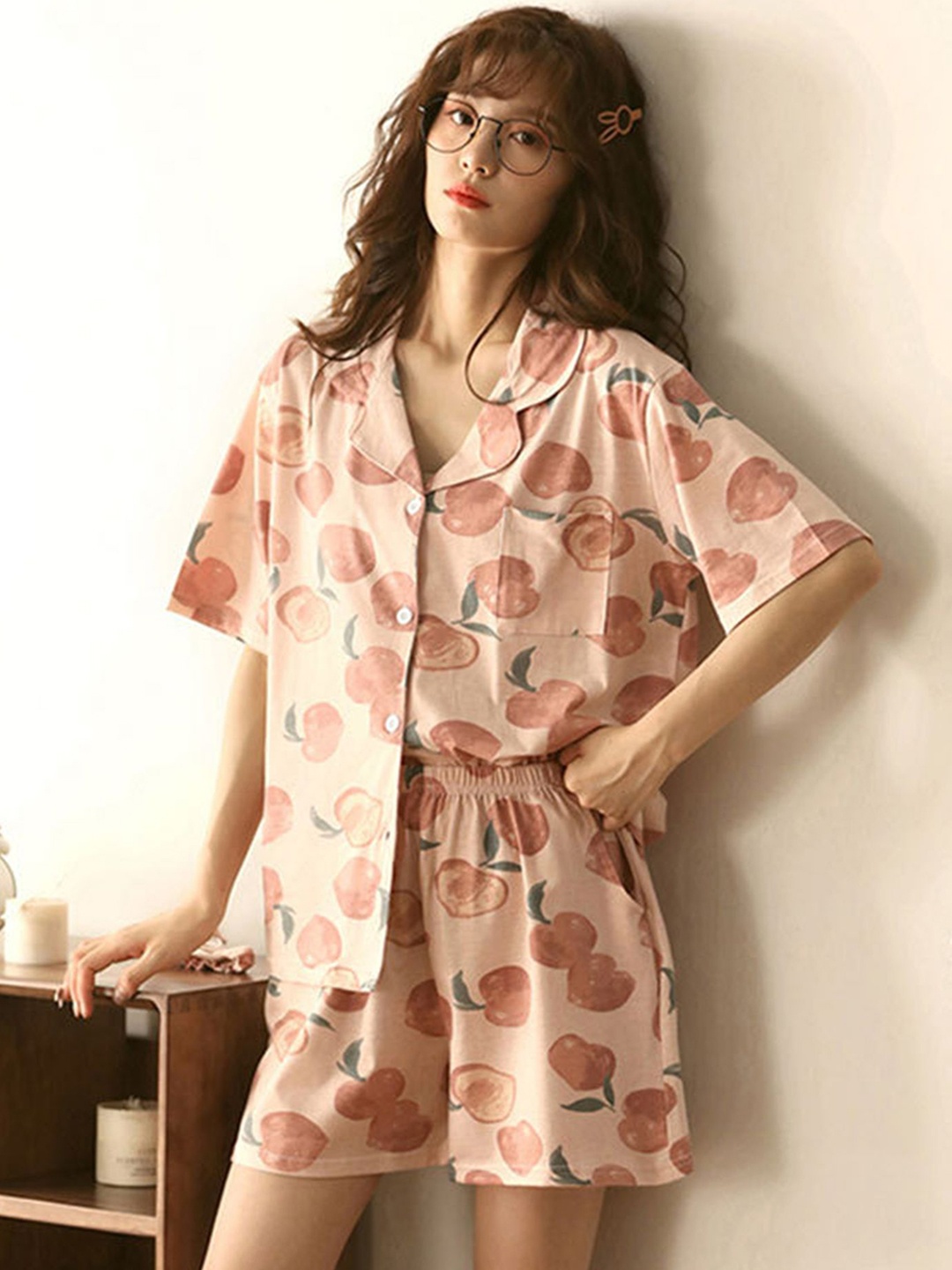 

LULU & SKY Women Printed Night suit, Peach