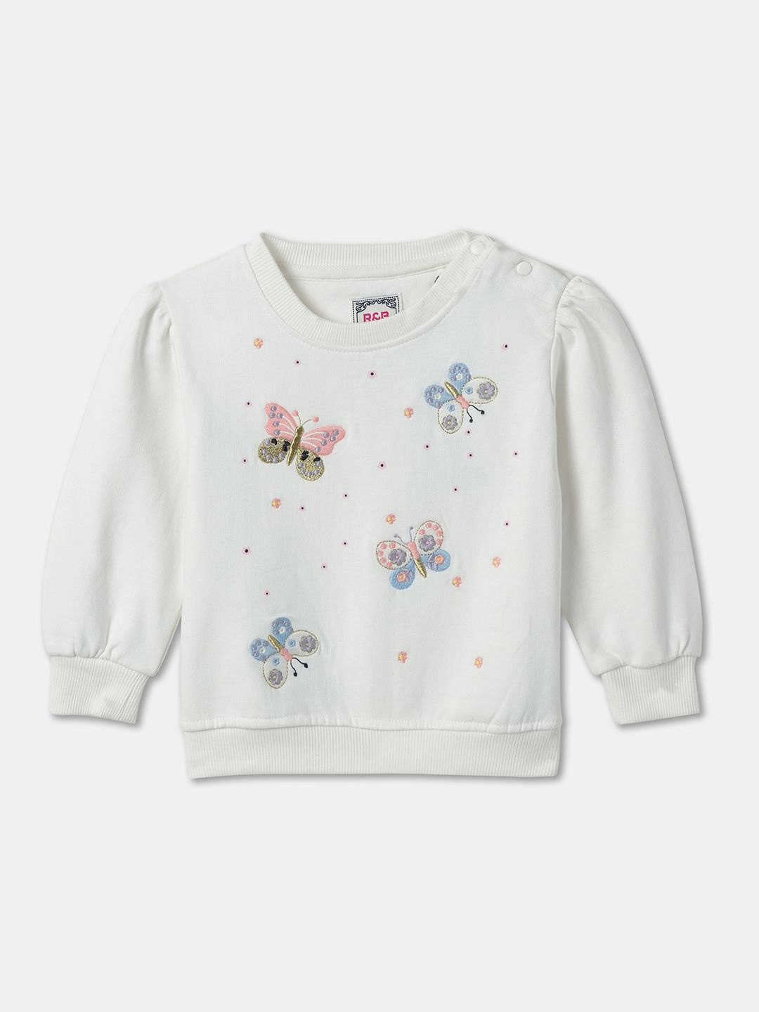 

R&B Girls Cotton Embroidered Pullover Sweatshirt, White