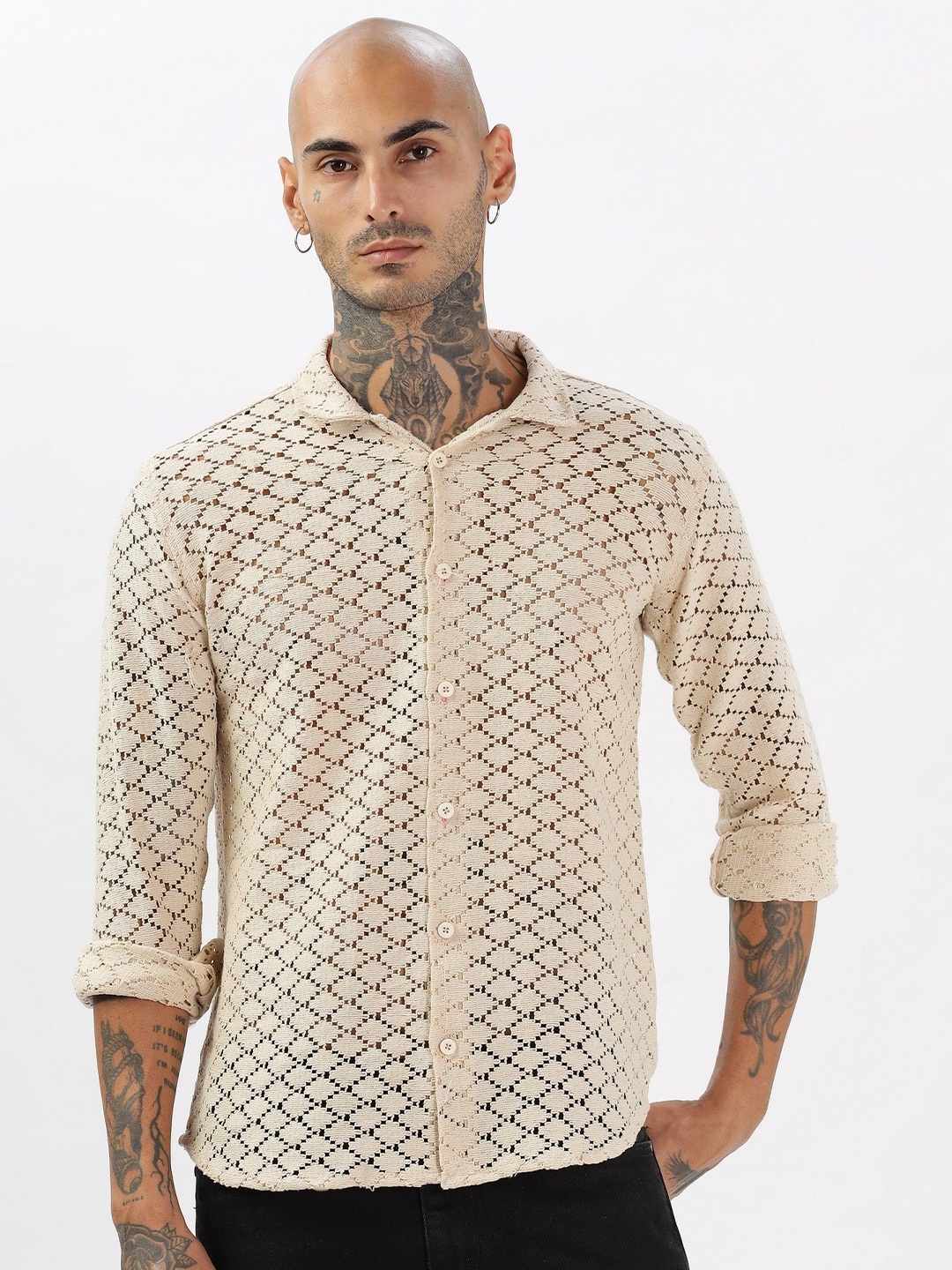 

BEVDAAS Men Comfort Opaque Casual Shirt, Cream