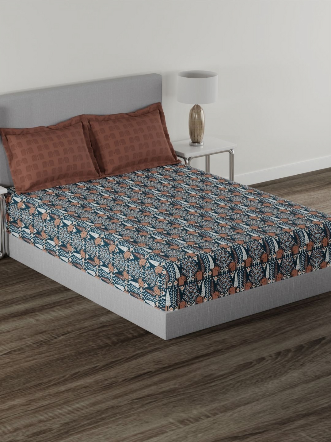 

MYTRIDENT Gatha Blue Carnival Flat 144TC Queen Cotton 1 Bedsheet with 2 Pillow Covers