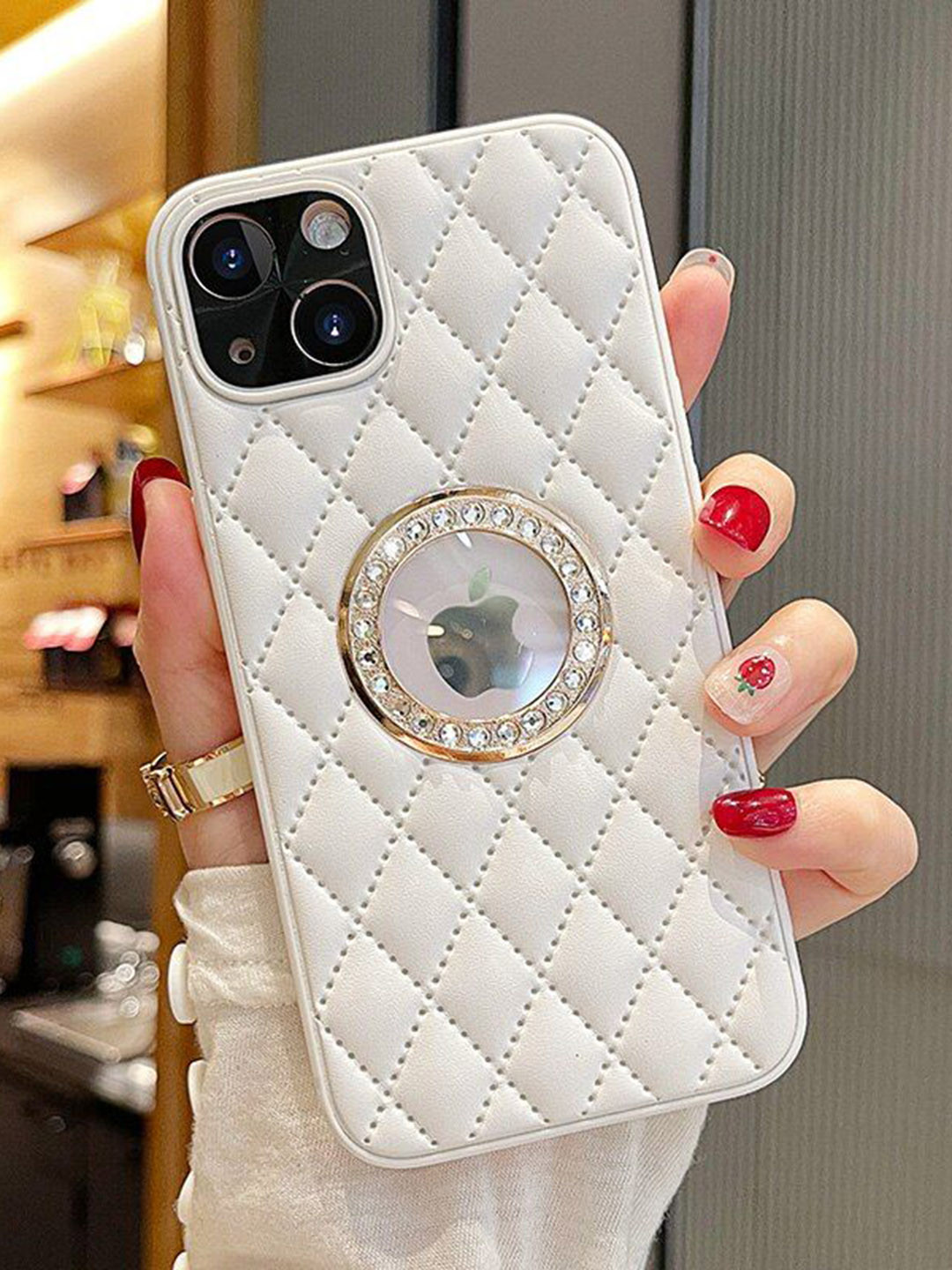 

Luxury Kase Geometric Printed iPhone 14 Back Case Mobile Accessories, White