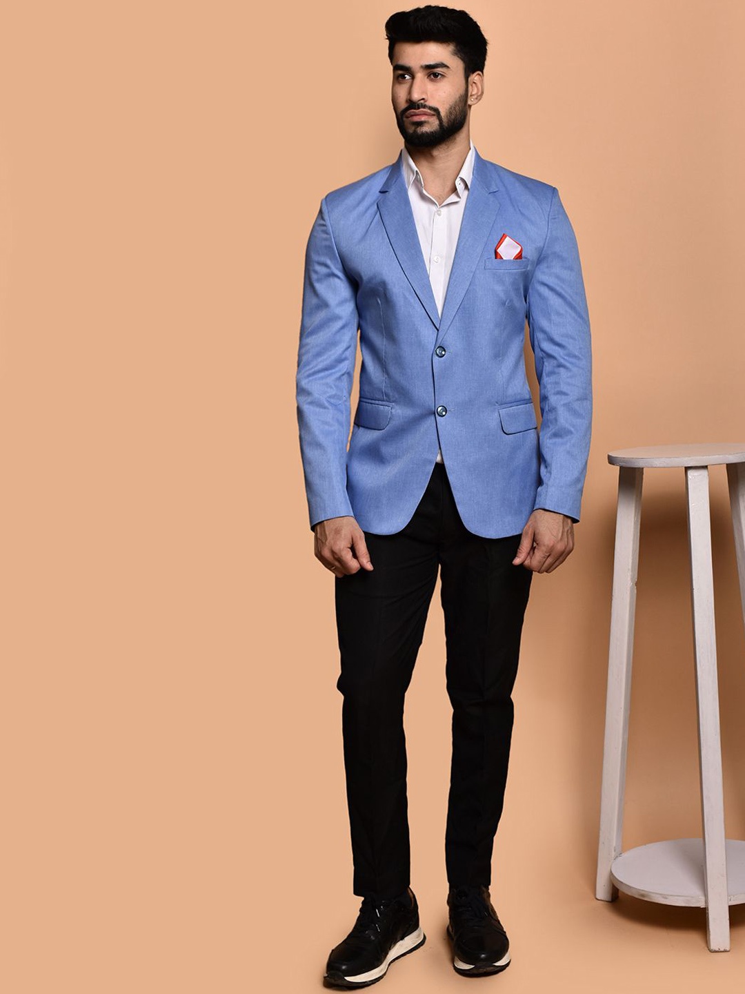 

PRINTINDIA Men Notched Lapel Single-Breasted Blazer, Blue