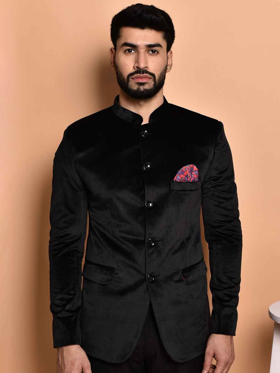 

PRINTINDIA Mandarin Collar Single Breasted Formal Blazer, Black