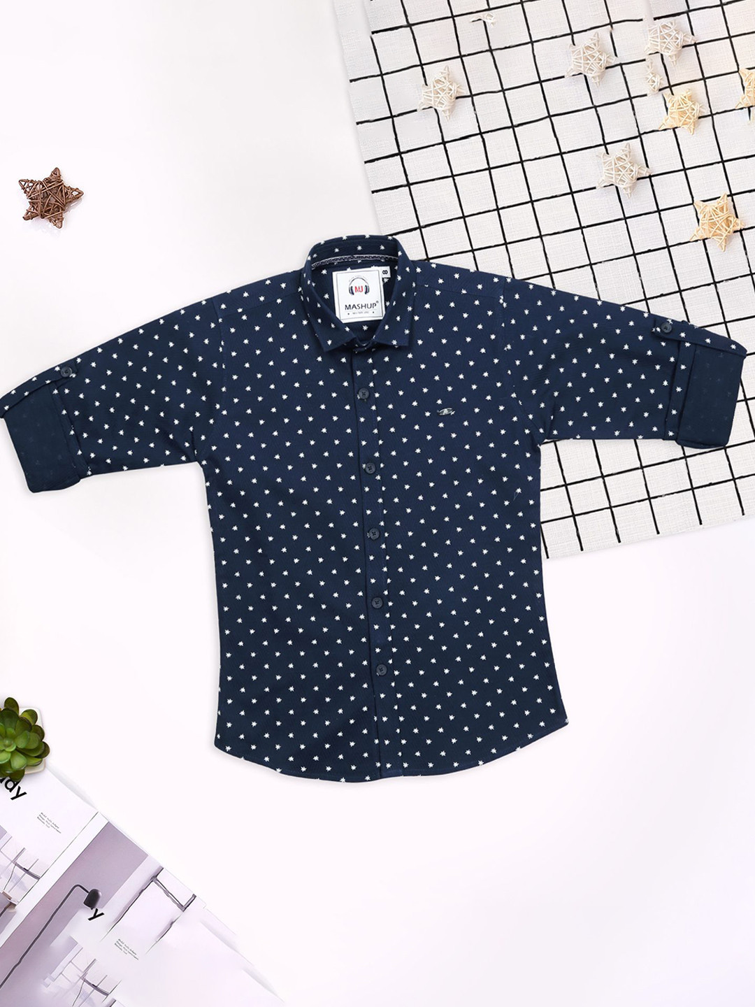 

MashUp Boys Classic Opaque Printed Casual Shirt, Navy blue