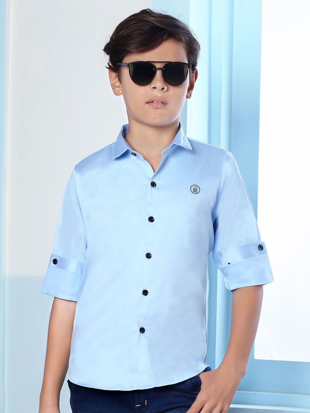 

MashUp Boys Classic Opaque Printed Casual Shirt, Blue