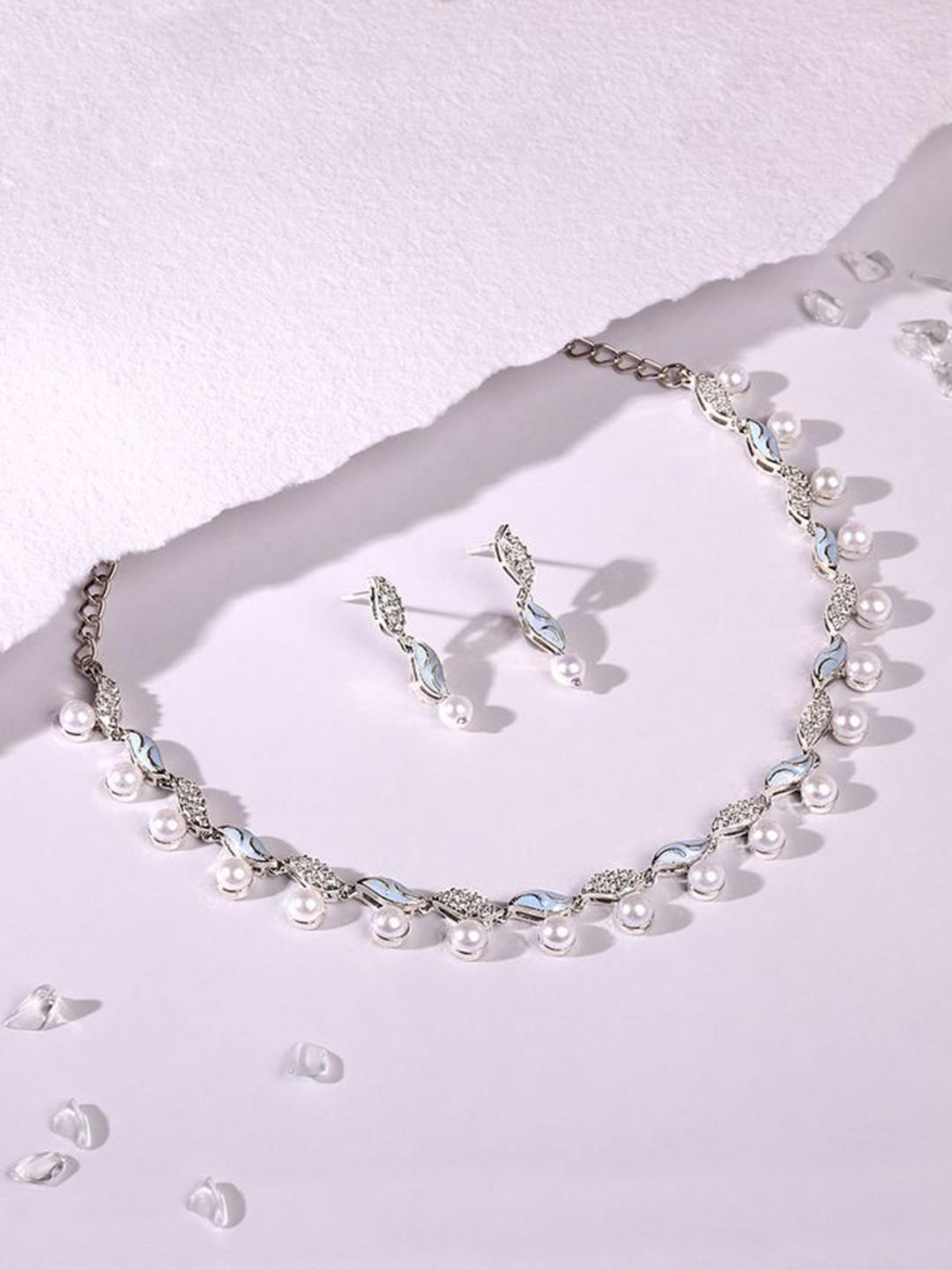 

ASMITTA JEWELLERY Rhodium-Plated Cubic Zirconia Jewellery Set, Silver