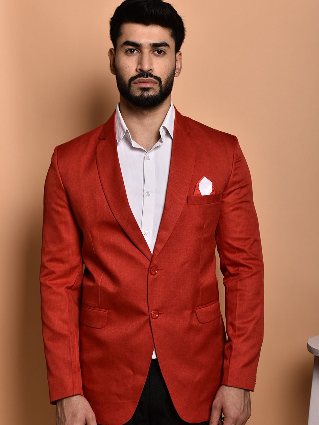 

PRINTINDIA Slim-Fit Single Breasted Blazer, Red