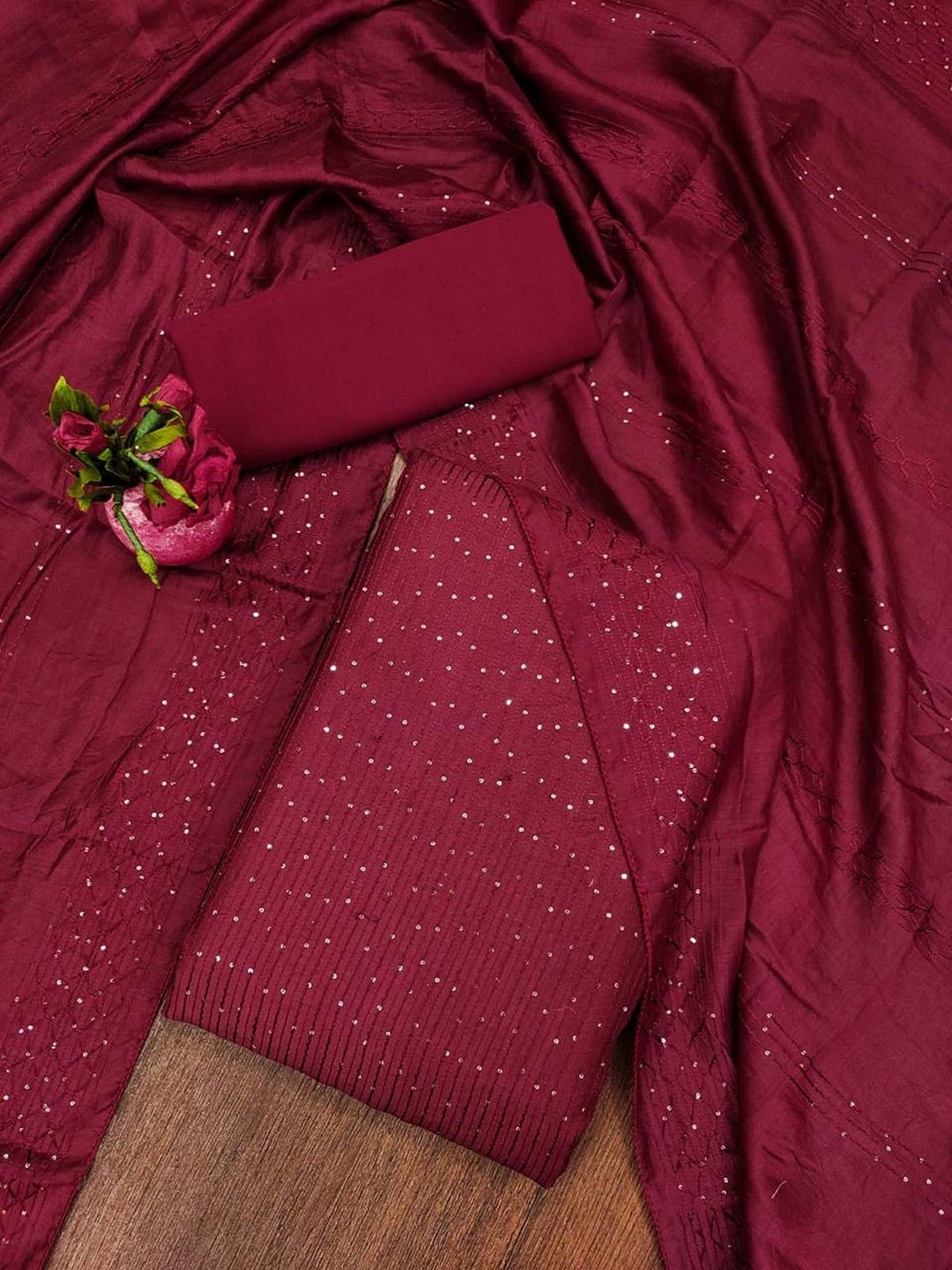 

ZEEPKART Unstitched Dress Material, Maroon