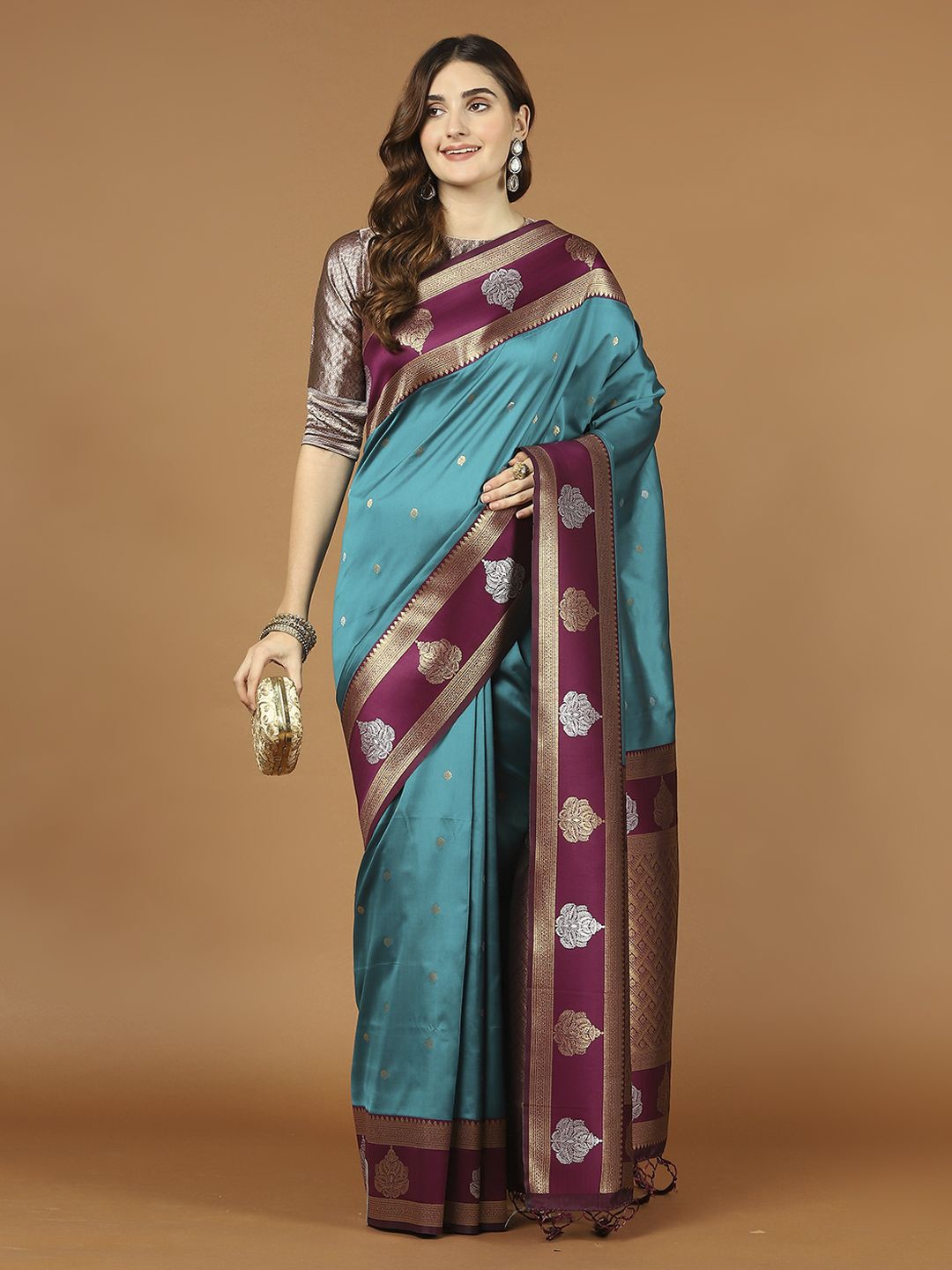 

Meena Bazaar Woven Design Art Silk Saree, Sea green