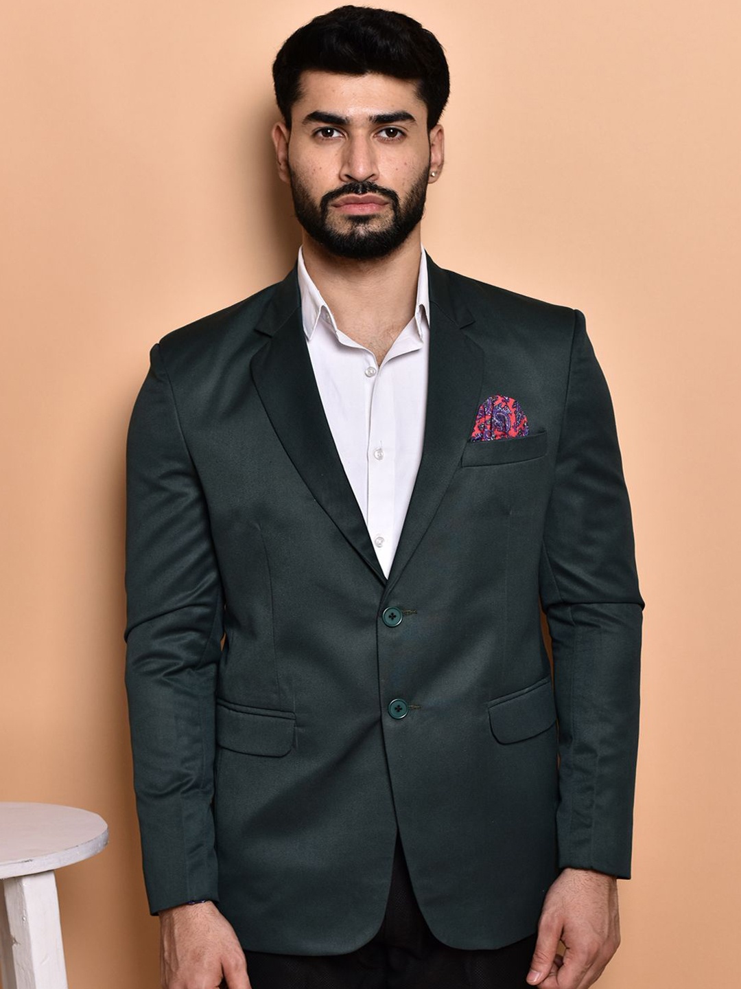 

PRINTINDIA Slim-Fit Single Breasted Blazer, Green