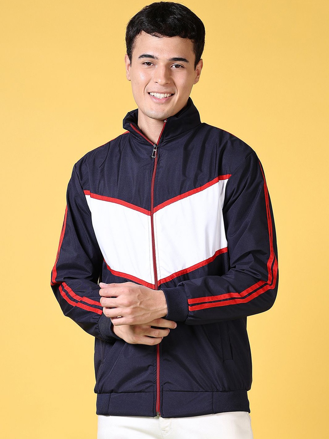 

V-Mart Men Colourblocked Bomber Jacket, Navy blue