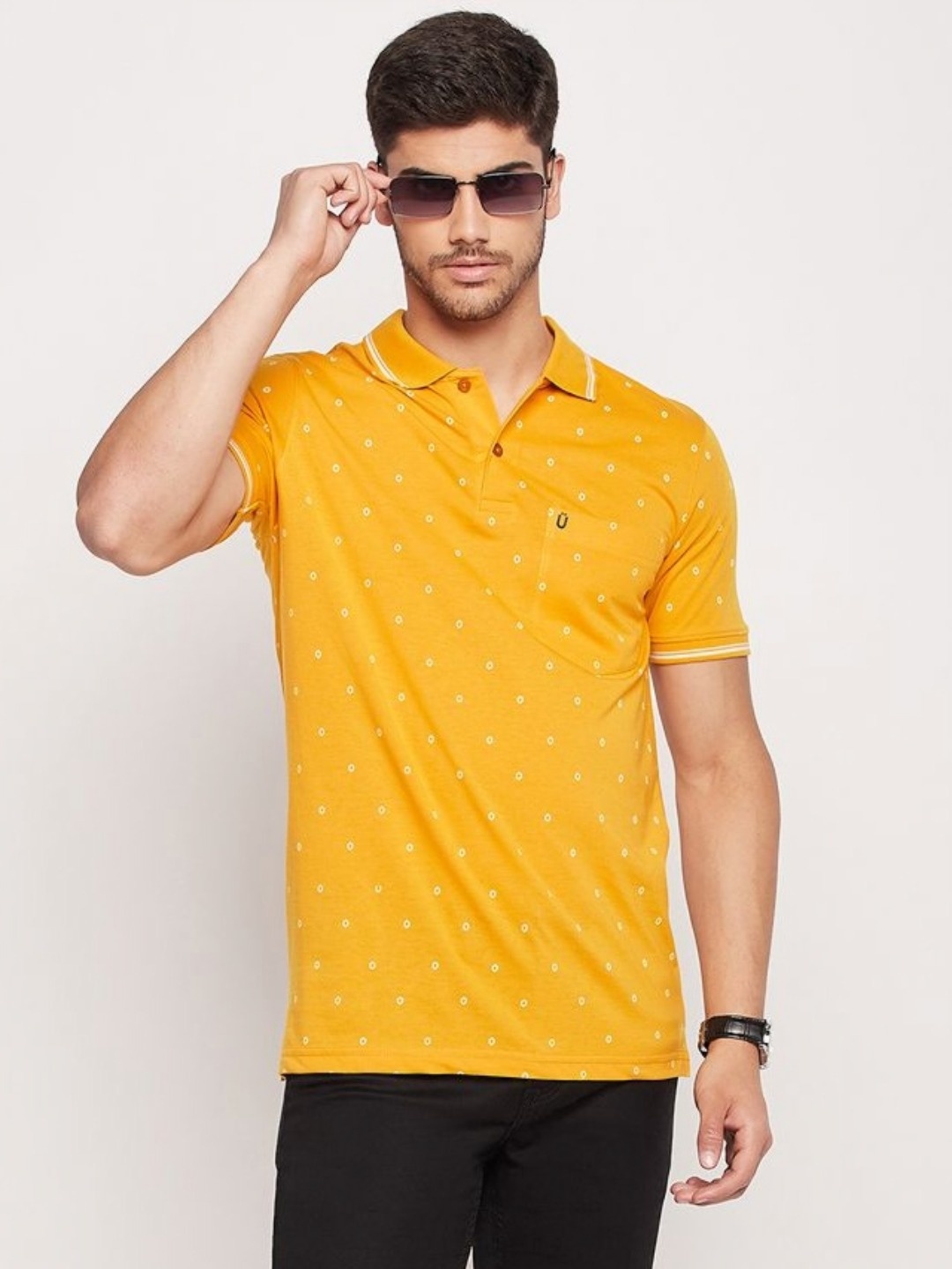 

UNIBERRY Men Printed Polo Collar T-shirt, Mustard