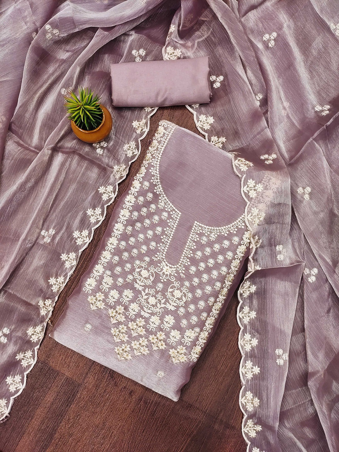 

KALINI Embroidered Unstitched Dress Material, Purple