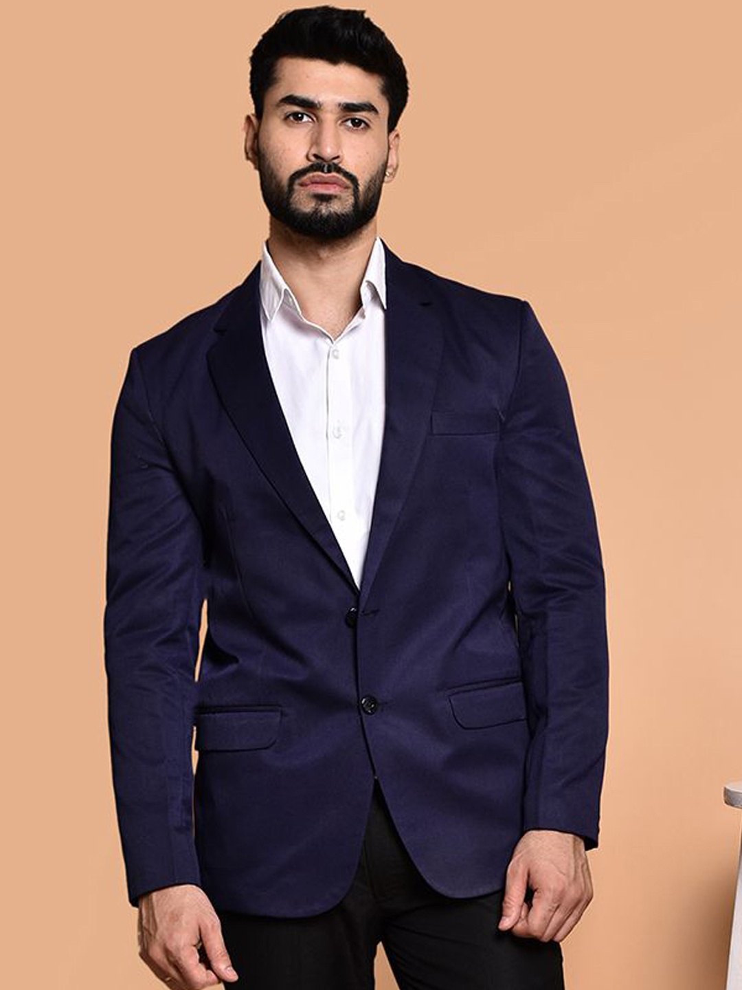 

PRINTINDIA Slim-Fit Single Breasted Blazer, Navy blue