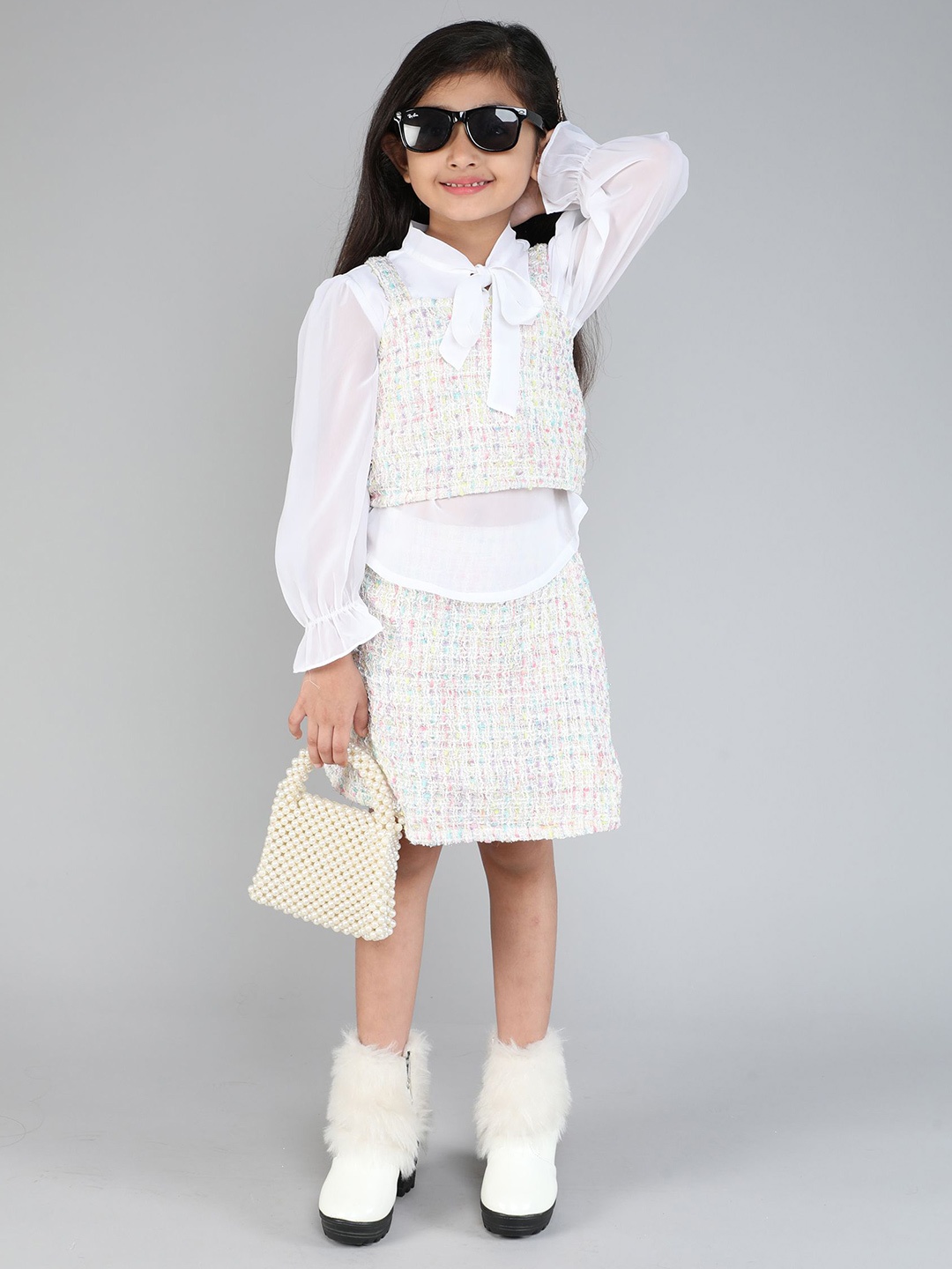 

taffykids Girls Top with Skirt, White