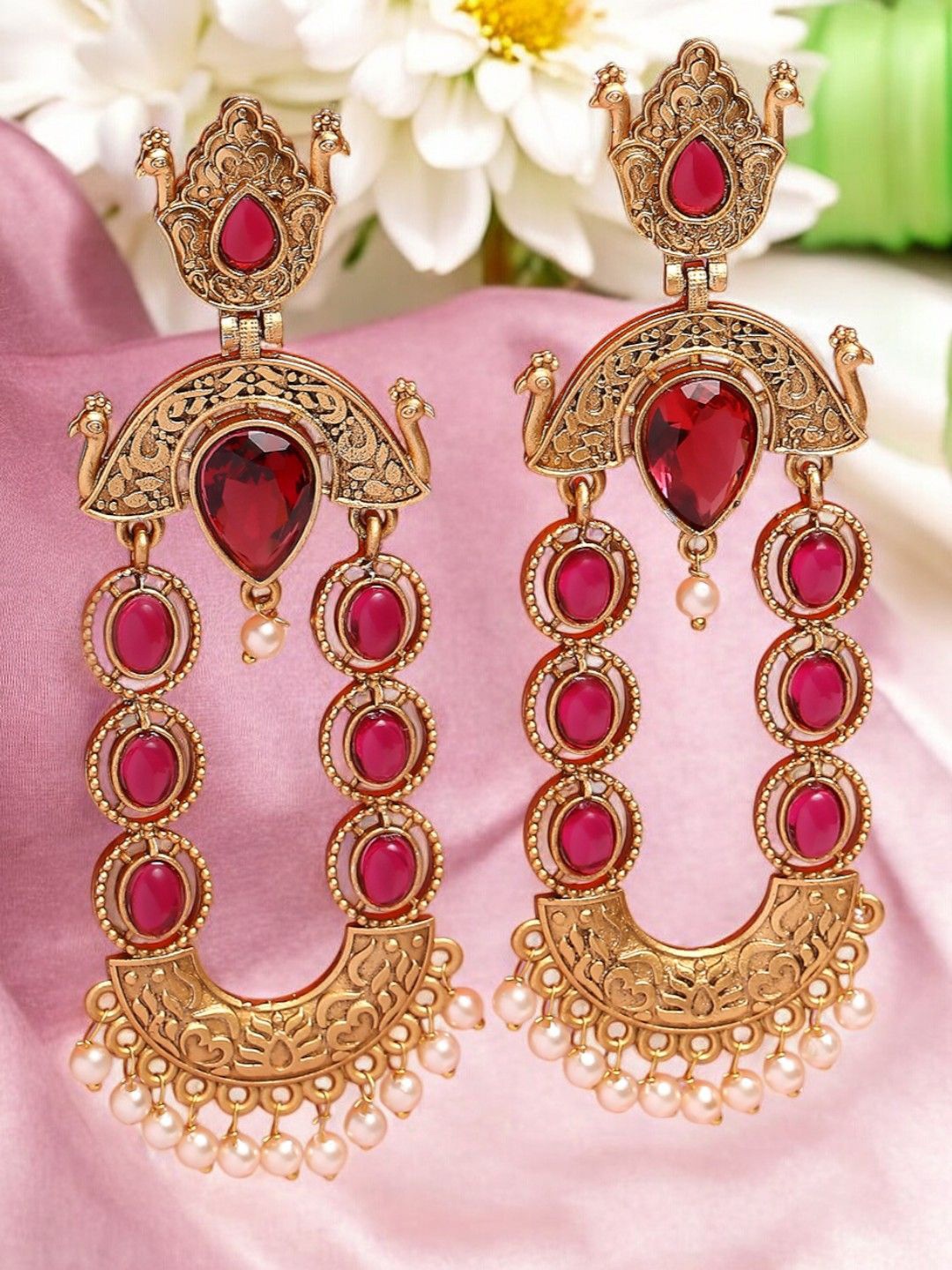 

Anouk Peacock Shaped Drop Earrings, Maroon