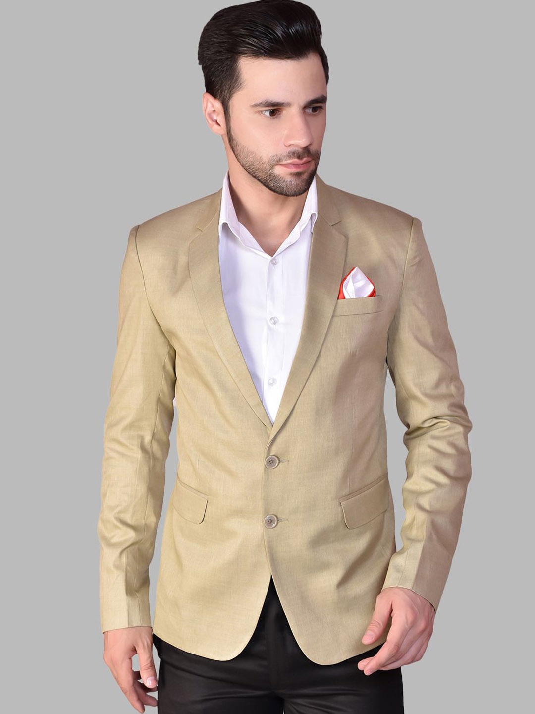 

BOWLIFESTYLE Men Notched Lapel Single-Breasted Blazer, Beige