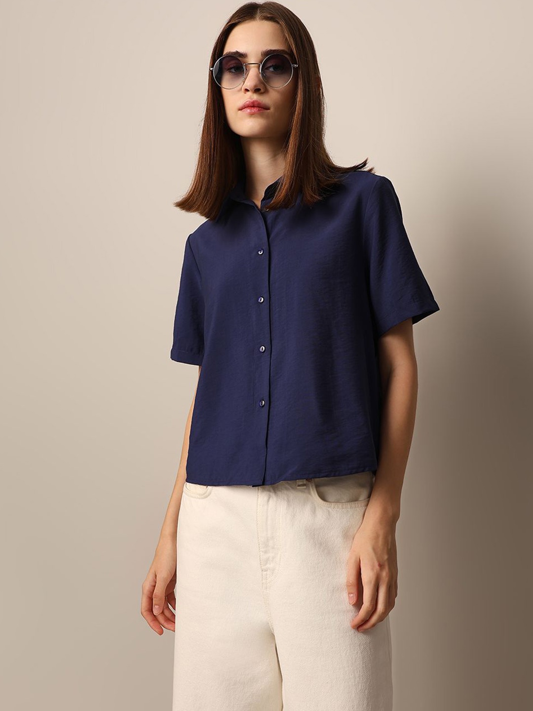 

ONLY Women Opaque Casual Shirt, Navy blue