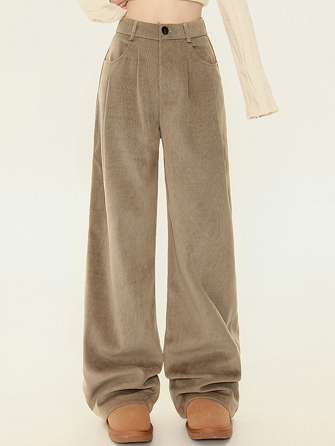 

LULU & SKY Women Loose Fit High-Rise Pleated Wide Leg Trousers, Brown