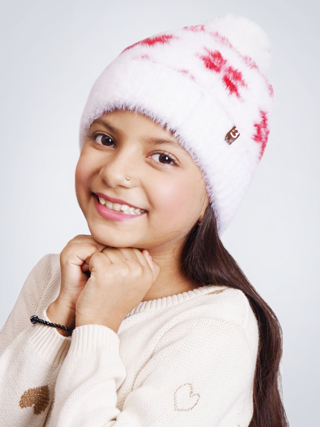 

Bharatasya Girls Woollen Beanie, White