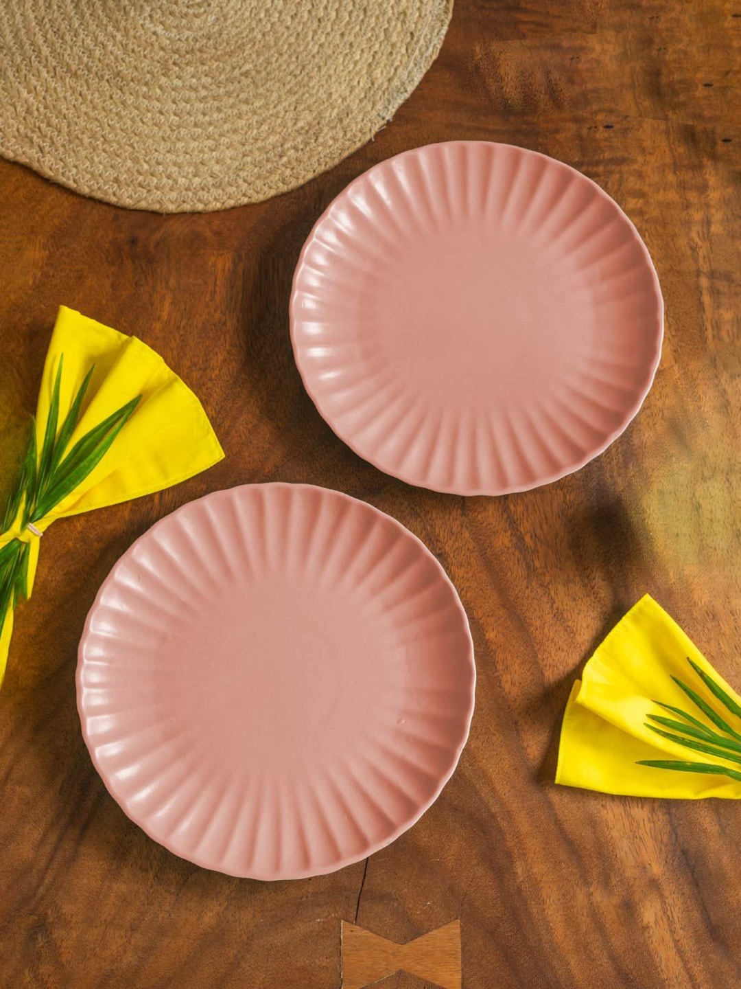 

10club Peach Ceramic Scallop Dinner Plate Set of 2, Pink