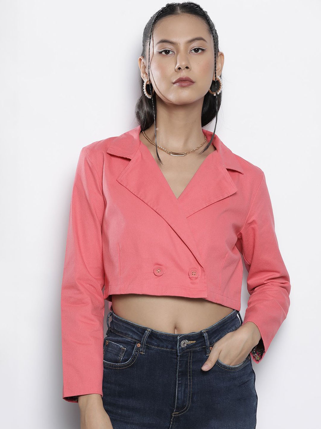 

SASSAFRAS Women Crop Tailored Jacket, Pink