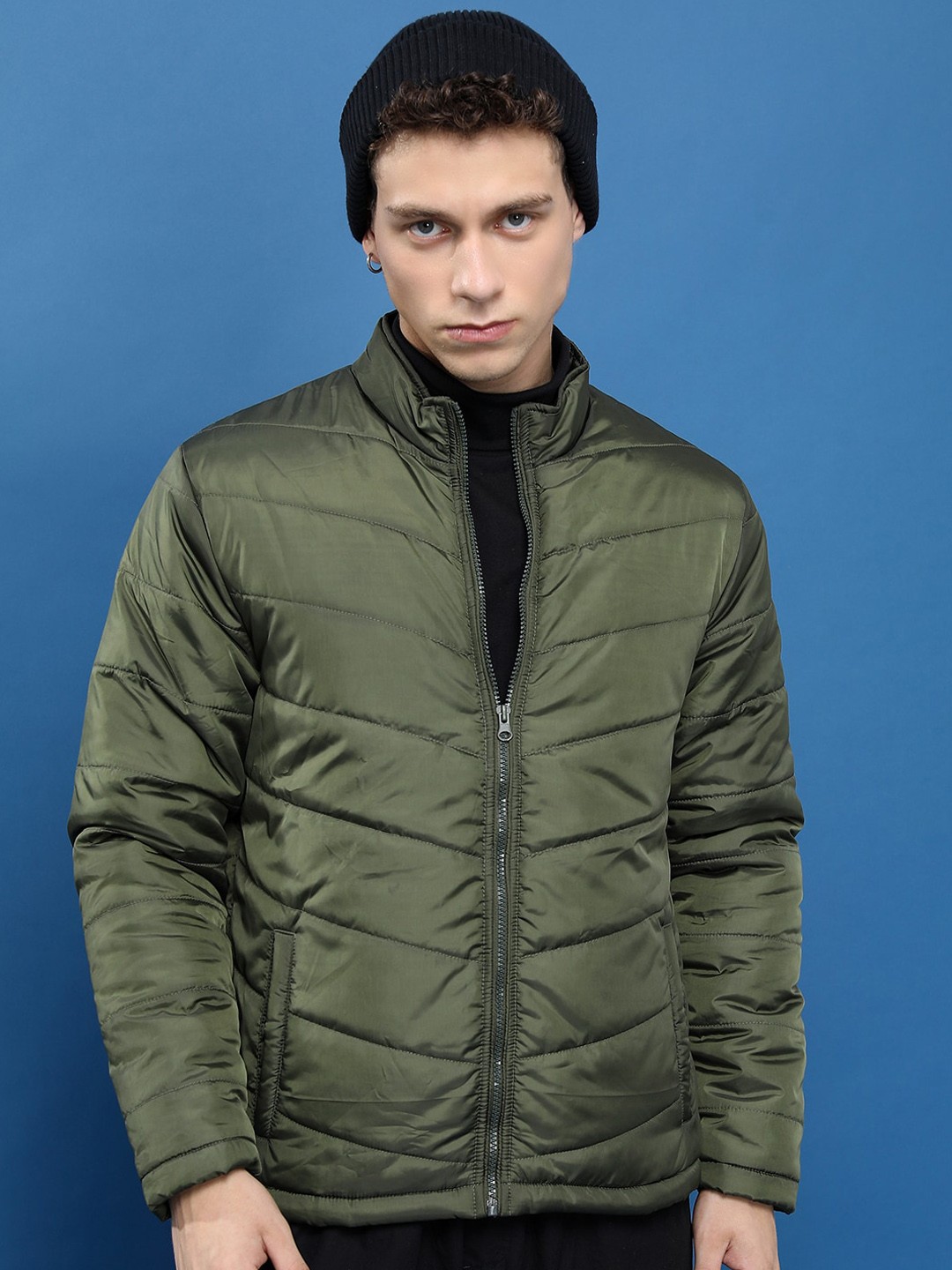 

HIGHLANDER Stand Collar Padded Jacket, Olive