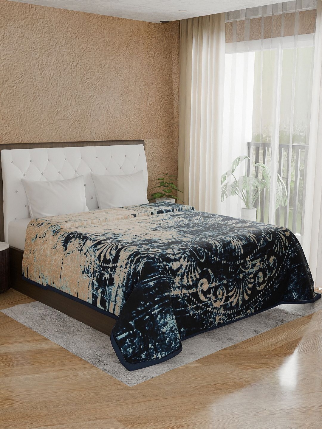 

Nivasam Beige & Navy Blue Mink Heavy Winter Double Bed Blanket